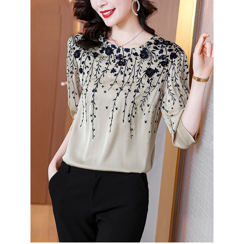 Vintage Elegant Women Silk Sat - Silk Blouse 评论和价格