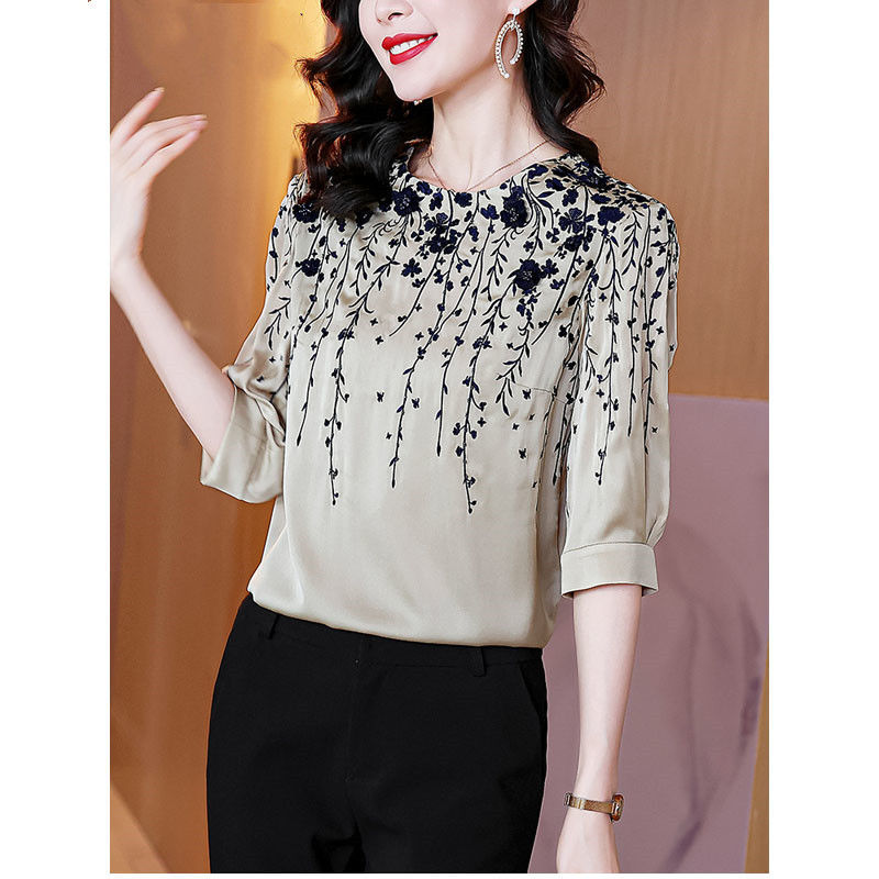 Vintage Elegant Women Silk Sat - Silk Blouse 评论和价格