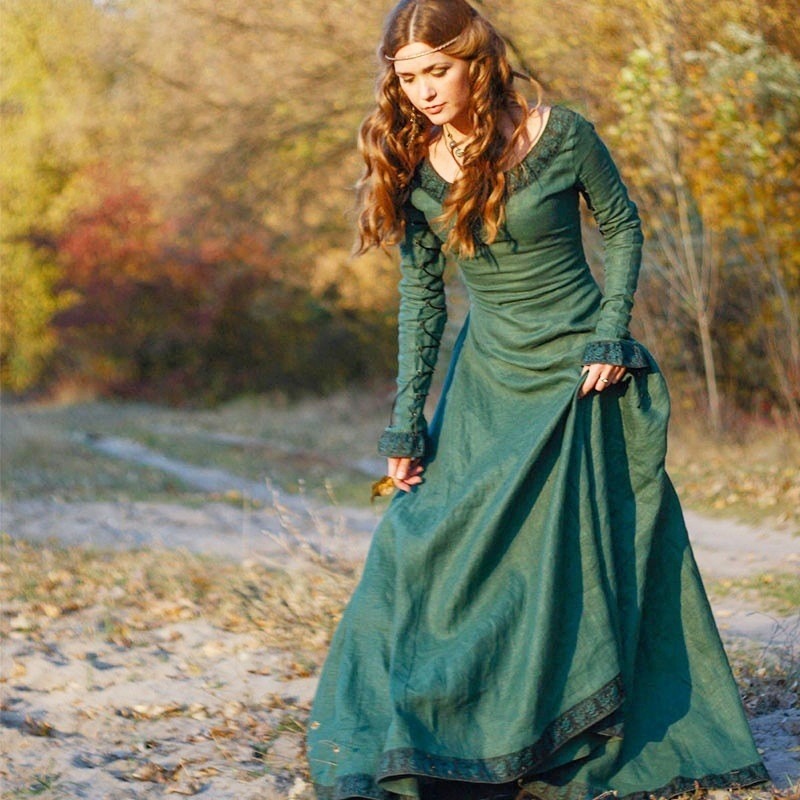 Women Medieval Long Dress V Ne - Lace Dress 评论和价格
