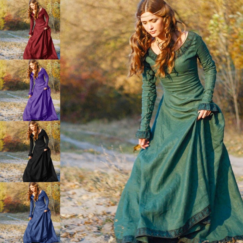 Women Medieval Long Dress V Ne - Lace Dress 评论和价格