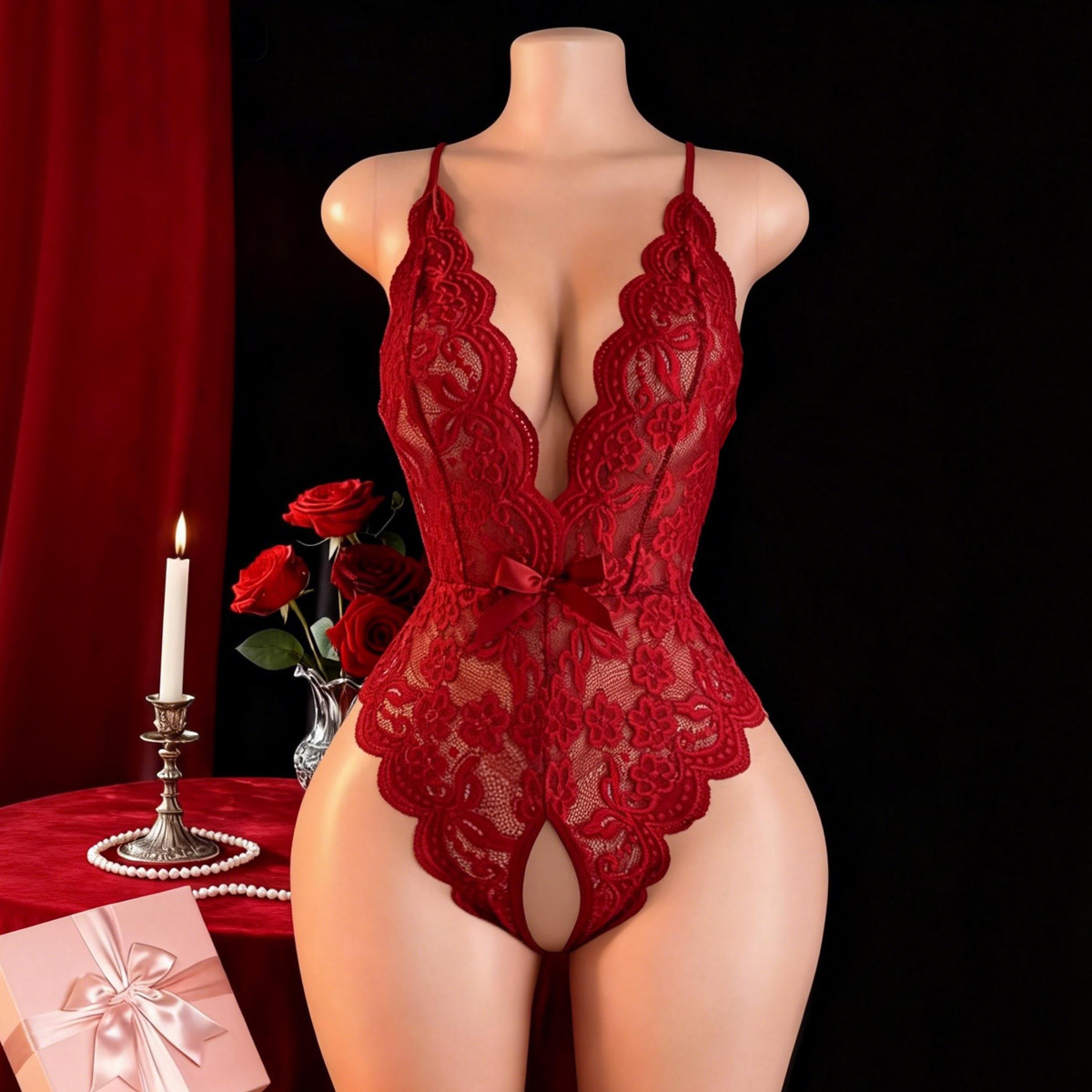 Hot Crotchless Sexy Lingerie F - Lace Dress 评论和价格