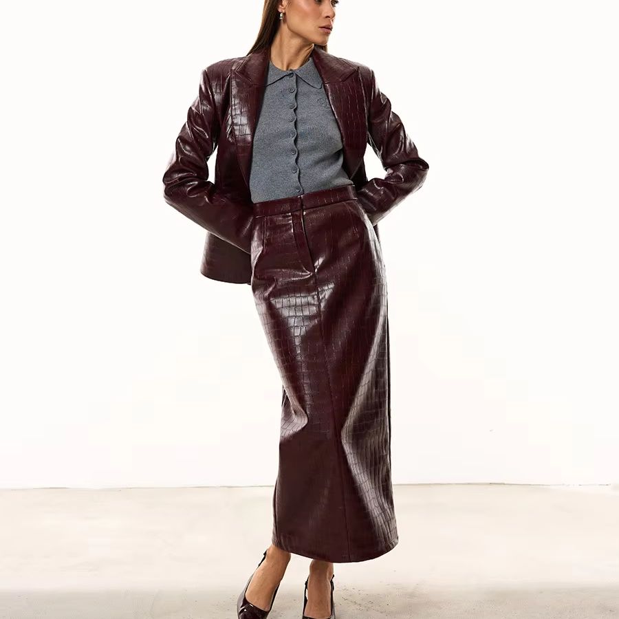 IG Women Burgundy Croc Faux Le - Womens Blazer 评论和价格