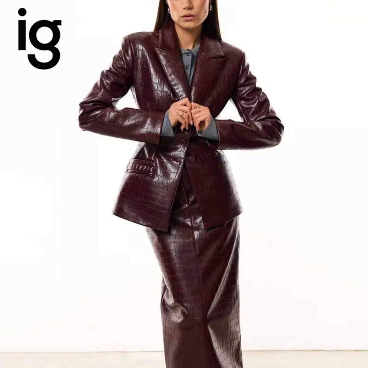 IG Women Burgundy Croc Faux Le - Womens Blazer 评论和价格