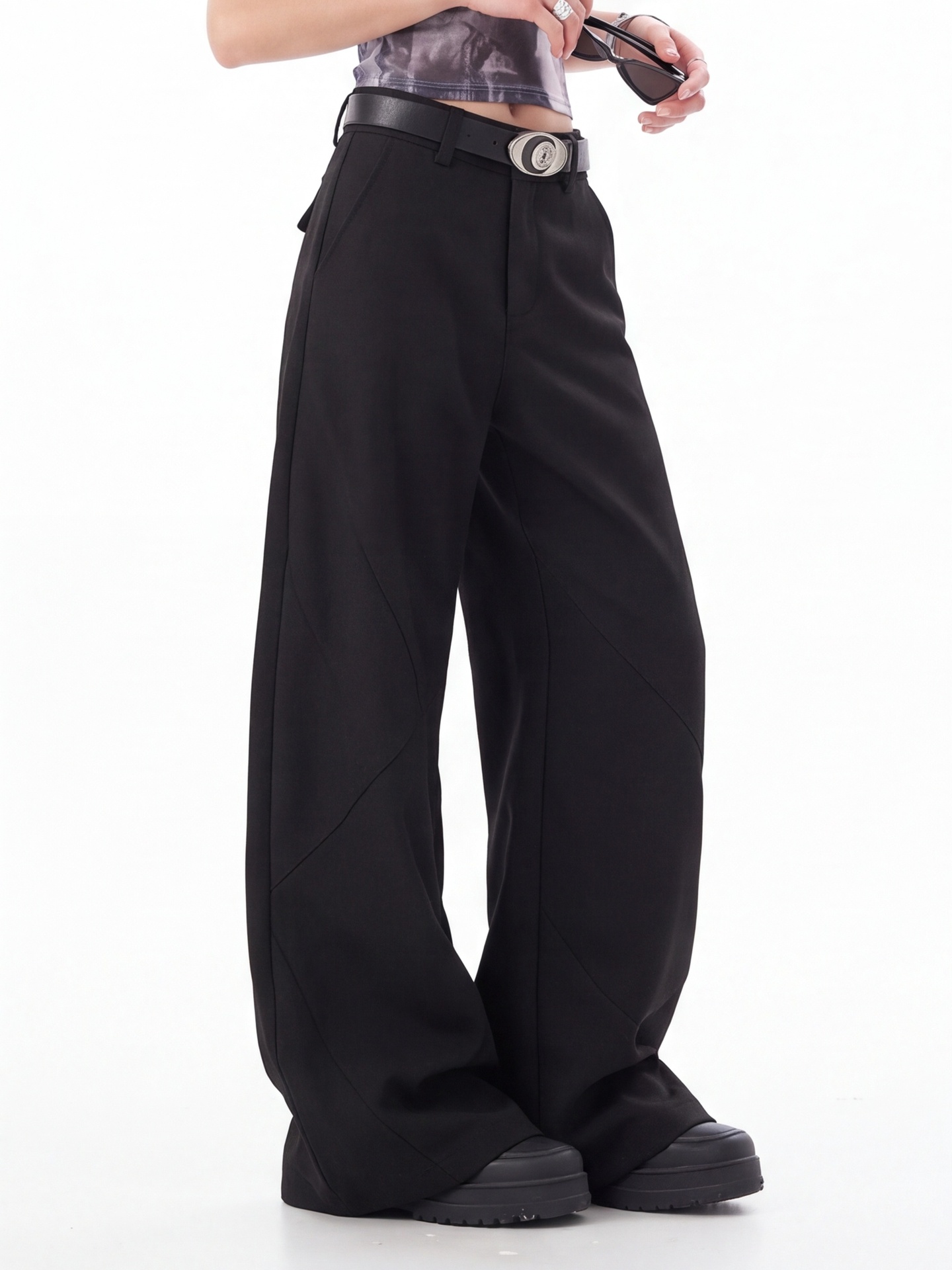 Black High Waist Trousers for  - Tailored Trouser Wide 评论和价格